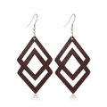 Close-up of interlocking wooden geometric rhombus earrings with metallic hooks on white - Style 43