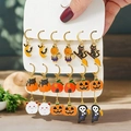 Set di orecchini di Halloween con zucca, gatto nero e fantasma su base dorata - Stile 3 (9 Paia)