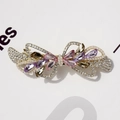 Elegant butterfly hair clip with pink and purple crystals, pearls and gold finish - Luan Si Colorful