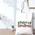 White Christmas canvas tote bag with red and green plaid Merry Christmas print - SD-A-03/Plaid Merry Christmas