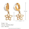 Detailed view of 18K gold stainless steel earrings with white floral charms and dimensions - Shell Flower Hoop Earrings - Gold