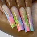 Long square press-on nails with colorful gradient and 3D textured embossed design - 3D Stereoscopic Embossed Glue Style (SGCY-505)