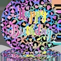 Piatto usa e getta con stampa leopardata arcobaleno e testo Happy Birthday festa - Piatti da 9 Pollici 20 Pezzi