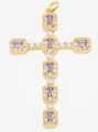 Vintage gold cross pendant necklace featuring purple zircon stones and small clear crystals - Style 73