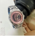 Vintage silver alloy men's watch with pink dial and globe pattern - Round Digital Pink