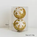 Lot de deux boules de Noël 10cm or et blanc avec paillettes neige en boîte cadeau - 10cm Flocon de Neige Pack de 2 / Doré