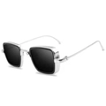 Retro square silver metal sunglasses with thick industrial side shields and dark lenses - Silver Grey