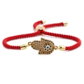 Adjustable red cord Hamsa Hand bracelet with gold plating and colorful cubic zirconia - Classic Red Rope