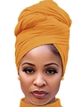 Elastic cotton jersey headscarf in ginger yellow for women with textured knit finish - One Size / Turmeric