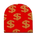 Detail of red knit beanie with golden dollar sign patterns showing the premium texture - M (56-58cm) / Red