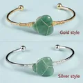 Handcrafted open heart bracelet in gold and silver finish with green crystal stone - Gold Style / Green Aventurine