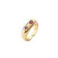 Gold plated wide open ring with sparkling red star-set zircons in a metal style - Adjustable Open / Wide Starburst Double Red Gemstone Style (CR002212CX)