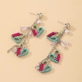 Detail of bohemian drop earrings with turquoise beads and heart crystal pendants - Multi-color Heart Style (Silver Needle)