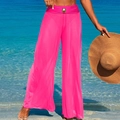 Hot pink mesh wide-leg beach cover-up pants with a decorative gold buckle detail - Magenta Pants