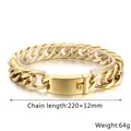 Pulsera de hombre en acero de titanio dorado, 12mm de ancho y 220mm de longitud - 12mm Dorado