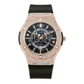 Reloj lujoso de oro rosa con correa de caucho negra y bisel con diamantes - Oro rosa