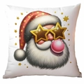 Witte kussenhoes met kerstman die een kauwgombal blaast en goudkleurige sterren - Stijl 2 / 45*45cm/Zonder Vulling