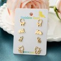Juego de cuatro pares de pendientes de gato en acero inoxidable dorado con tarjeta de cartón - Dorado