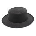 Classic black wide brim flat top straw boater hat with detailed woven texture for summer - M (56-58cm) / Black