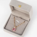 Gold chain necklace with a square pink gemstone pendant in a grey velvet jewelry box - Square Pink Zircon Style 3 / Gold