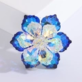 Elegant crystal flower brooch with dual-layer blue and iridescent petals for suits - Blue