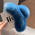 Grande molletta per capelli in peluche blu vivace da 13 cm per capelli folti - 15CM Pelliccia di Coniglio / Blu