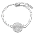 Double-layer stainless steel star pendant bracelet with white beads and silver finish - Silver (KB149625-KLX)