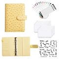Yellow ostrich pattern A6 PU leather budget binder with zipper bags and stickers - A6 Yellow (Luxury Set)