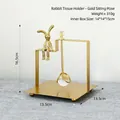 Golden bunny metal napkin holder with square base and crystal pendant detail - Gold Sitting Rabbit