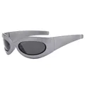 Y2K punk style oval sunglasses with silver wrap frame and dark gray lenses for street style - Gunmetal