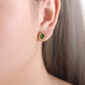 Boucles d'oreilles dorées avec pierre verte en forme de goutte et zircons brillants - F888-Goutte d'Eau Vert Verre