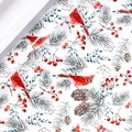 Christmas wrapping paper roll with red cardinals, pine cones, and winter berries patterns - Red Bird and Pine Cones