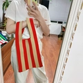 Chic red and beige vertical striped knitted tote bag with casual woven texture handles - 25*50cm / Yellow Red