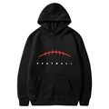 Schwarzer Football-Kapuzenpullover mit rotem Nahtmuster und weißem Print-Design - S / Oberteile / Schwarz