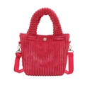 Magenta corduroy bucket bag with textured vertical stripes and adjustable strap for women - Rose Pink