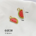 Detail view of 18x8mm alloy watermelon charms with red enamel and gold borders - 4483# Sliced Watermelon