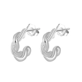 Minimalist S925 sterling silver C-shaped twisted hoop earrings with silver finish - Twisted Loop Earrings / Platinum Plated
