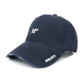 Detail of navy cotton baseball cap with if embroidery and distressed brim edge - Adjustable / Navy Blue