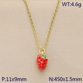 Joli collier pendentif fraise en émail rouge et vert avec chaîne en métal doré - Style Fraise en Émail Rouge (KN292093-Z)