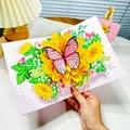 3D pop-up birthday card featuring a large yellow sunflower and pink butterfly design - Butterfly Dancing Sunflower