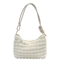 Borsa a spalla beige con trama a bolle pieghettata e tracolla a nodo alla moda - Bianco Sporco