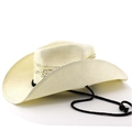 Detail eines handgewebten Stroh-Cowboyhuts mit Belüftung und schwarzer winddichter Kordel - M (56-58cm) / Milchweißer Hohler Stil (06)