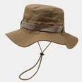 Detail eines Ripstop-Boonie-Hutes mit taktischem MOLLE-Gurtband und Belüftungslöchern - Dunkles Khaki