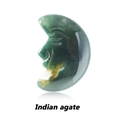 Carved Indian Agate moon face crystal ornament in shades of green and white - India Agate / 20*30mm