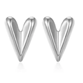 Polierte silberne 3D-Herz-Ohrstecker mit länglichem geometrischem Minimal-Design - 1143 Silber