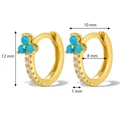 Gold plated S925 silver hoop earrings with turquoise stones and white cubic zirconia accents - Gold Light Blue