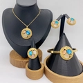 Goldenes Schmuckset mit runden mehrfarbigen Zirkonia-Anhängern inklusive Halskette - Blau Rosa und Beige Edelsteine (KS228757-LX)