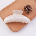 Elegant large iridescent pearl white hair claw clip with shell texture for women - Arc / AB White