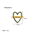 Detail view of hollow heart ring in gold finish with green stones and dimensions - Hollow Heart Style (YYR023047-G)