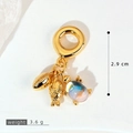 Golden pendant with shell, fish, and iridescent bead charms, 2.9 cm length jewelry - Gold Shell Fish Turtle Style (SMP53388)